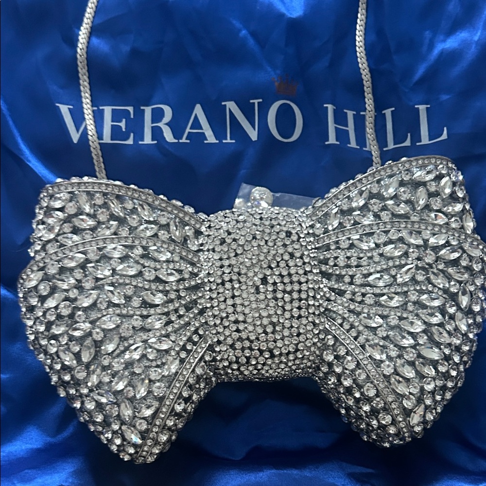 Silver Crystal Bow Clutch